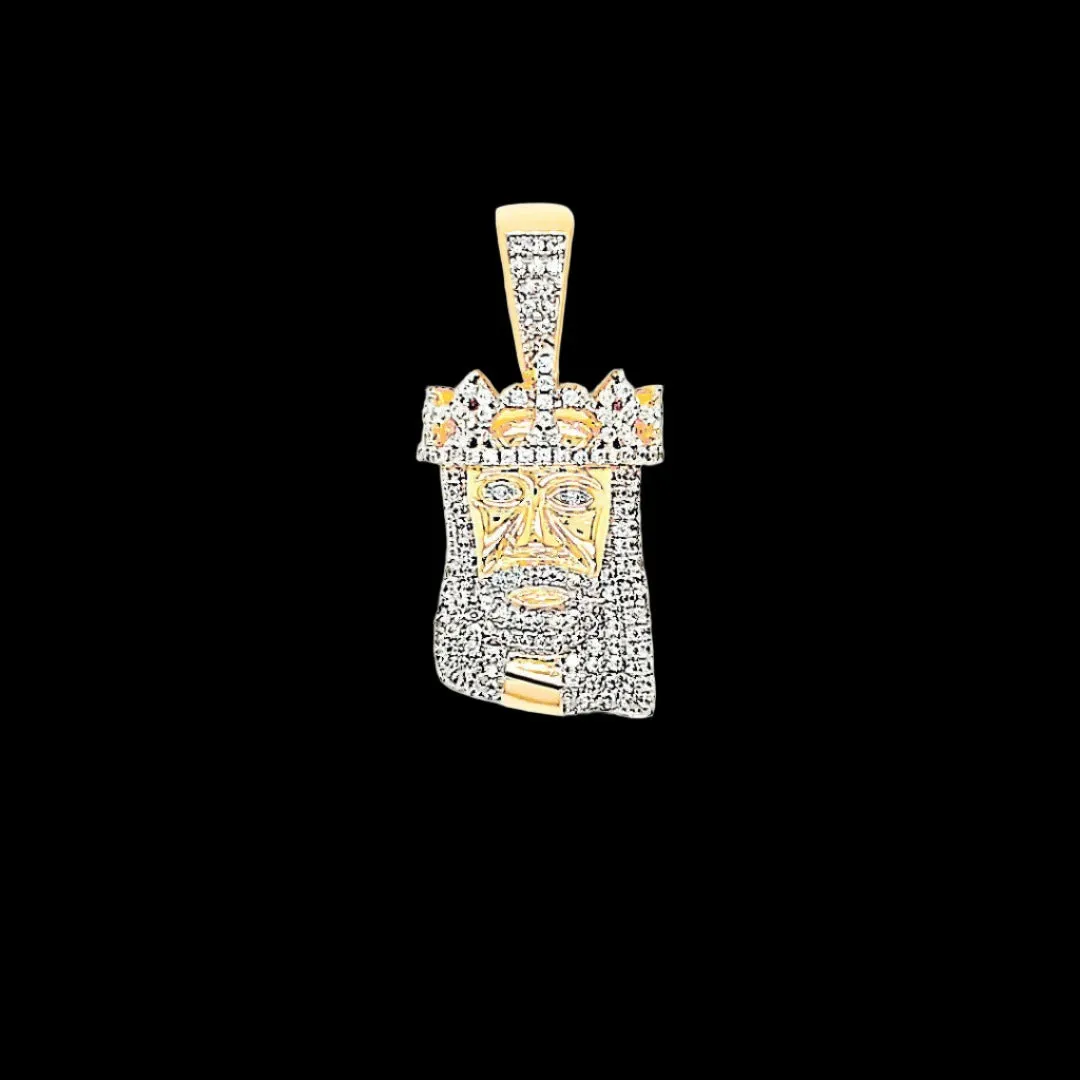 Religious Iced Out Jesus Face with Crown Silver 1.75" Charm Pendant - C43659