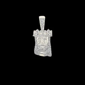 Religious Iced Out Jesus Face with Crown Silver 1.75" Charm Pendant - C43659