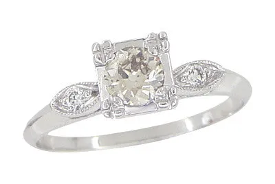 Retro Moderne 14 Karat White Gold Antique Diamond Engagement Ring