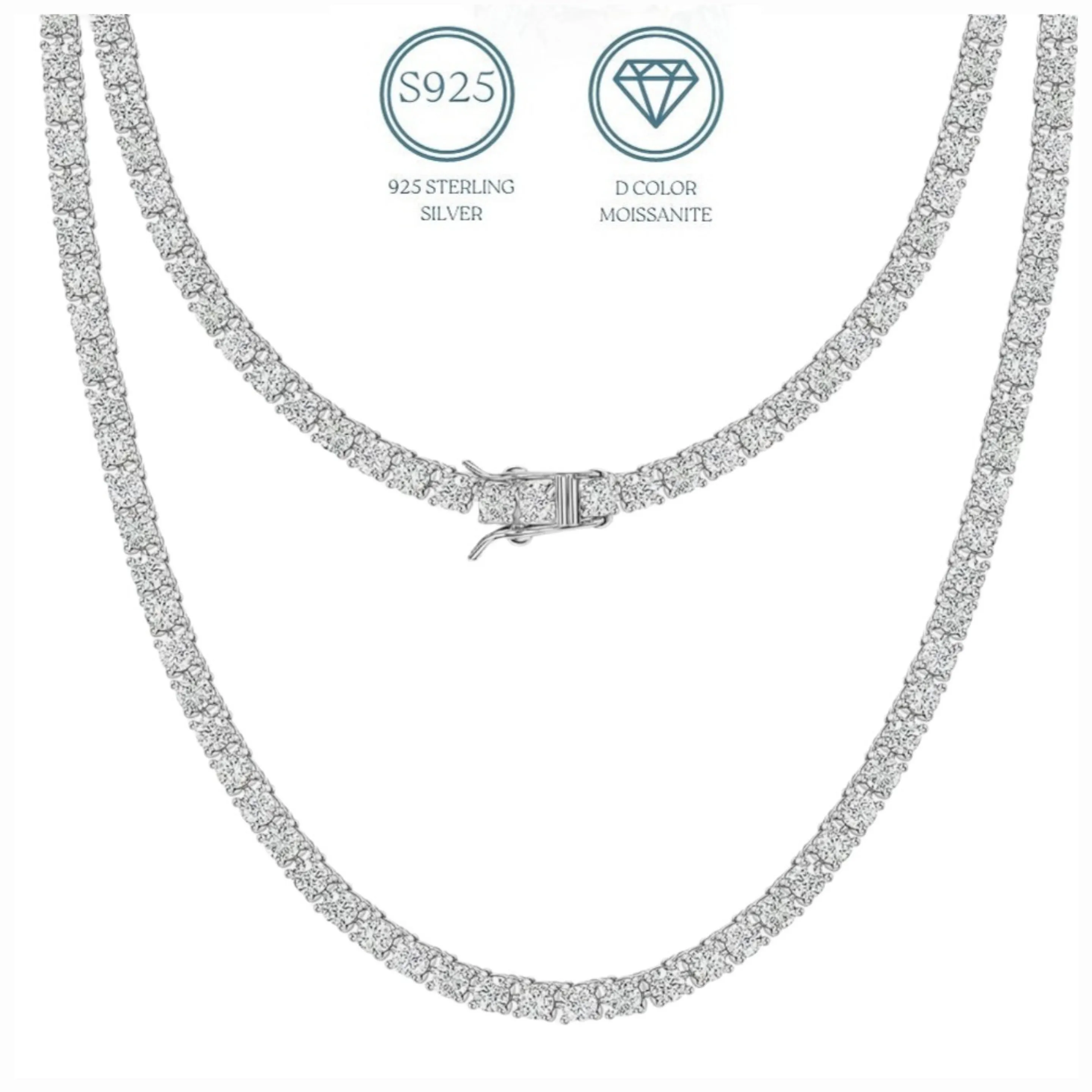 Rhodium 925 Sterling Silver Moissanite 4mm Tennis Chain- M500079