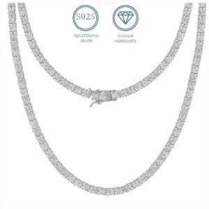 Rhodium 925 Sterling Silver Moissanite 4mm Tennis Chain- M500079