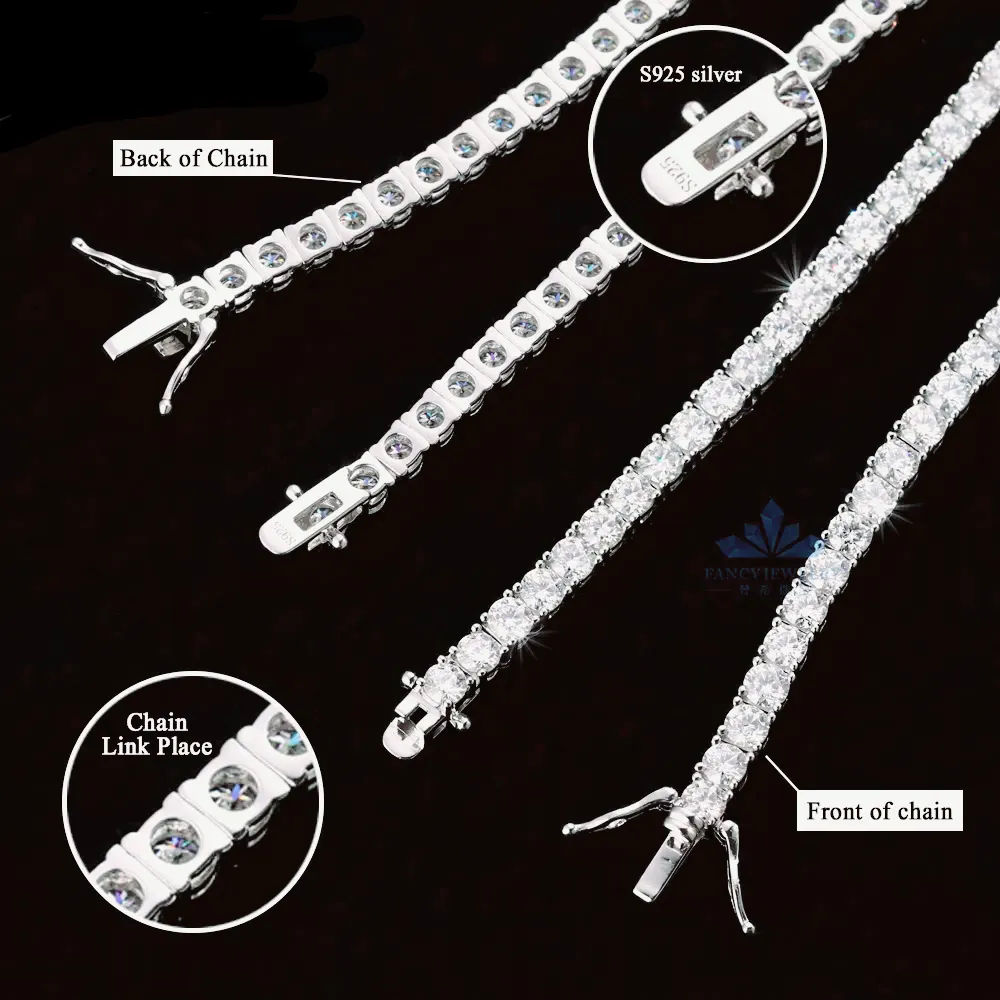 Rhodium 925 Sterling Silver Moissanite 4mm Tennis Chain- M500079