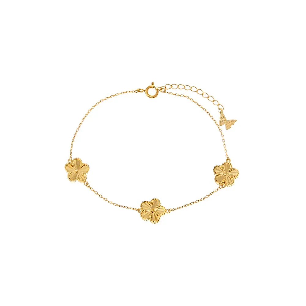 Ridged Triple Ridged Five Leaf Clover Bracelet