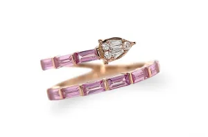Ring 18kt Gold Pink Sapphire Baguettes & Pear Illusion Diamonds