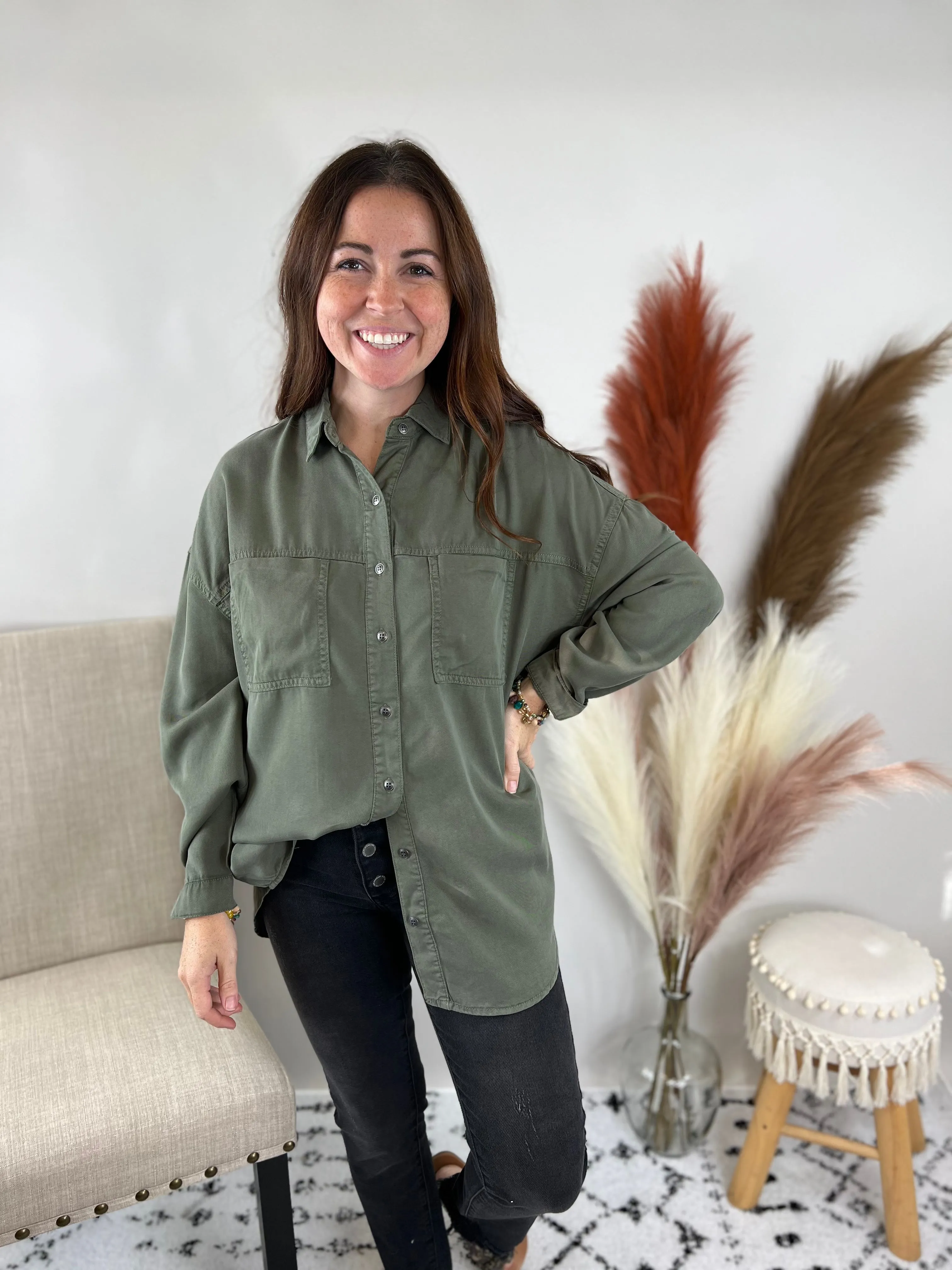 Risen Olive Oversized Tencel Shirt