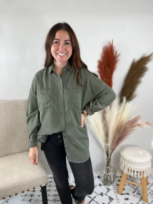 Risen Olive Oversized Tencel Shirt