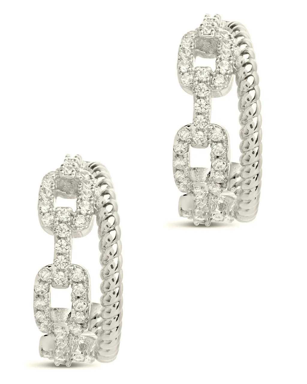Rope & CZ Chain Link Hoop Earrings