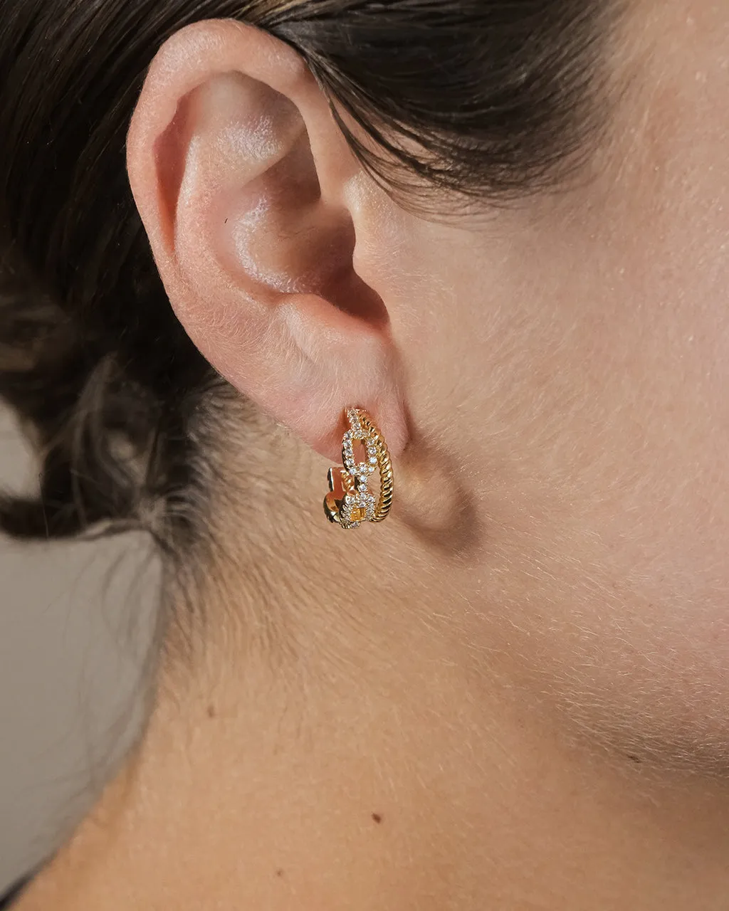 Rope & CZ Chain Link Hoop Earrings