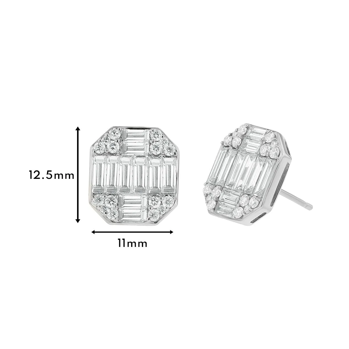 Round & Baguette Diamond Cluster Earrings