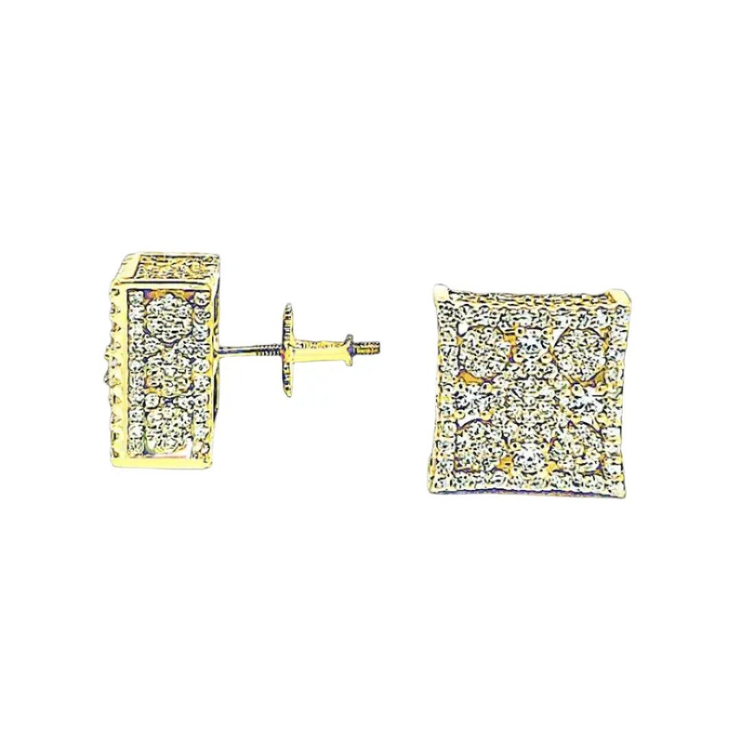 Round Clear Zirconia Square Stud Screw BAck ICed Out Earrings - C239619
