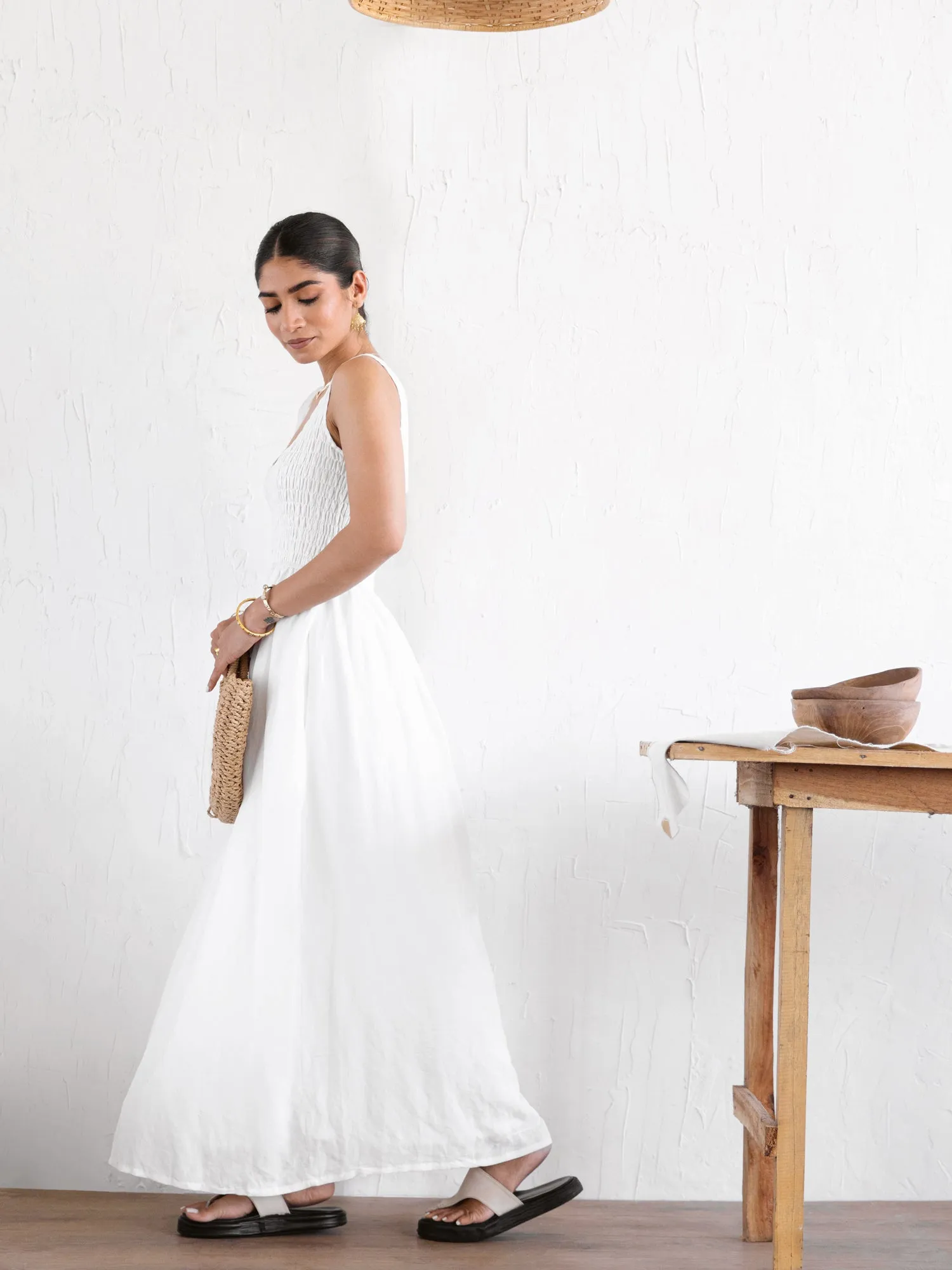 Round Neck Smocked Maxi Dress
