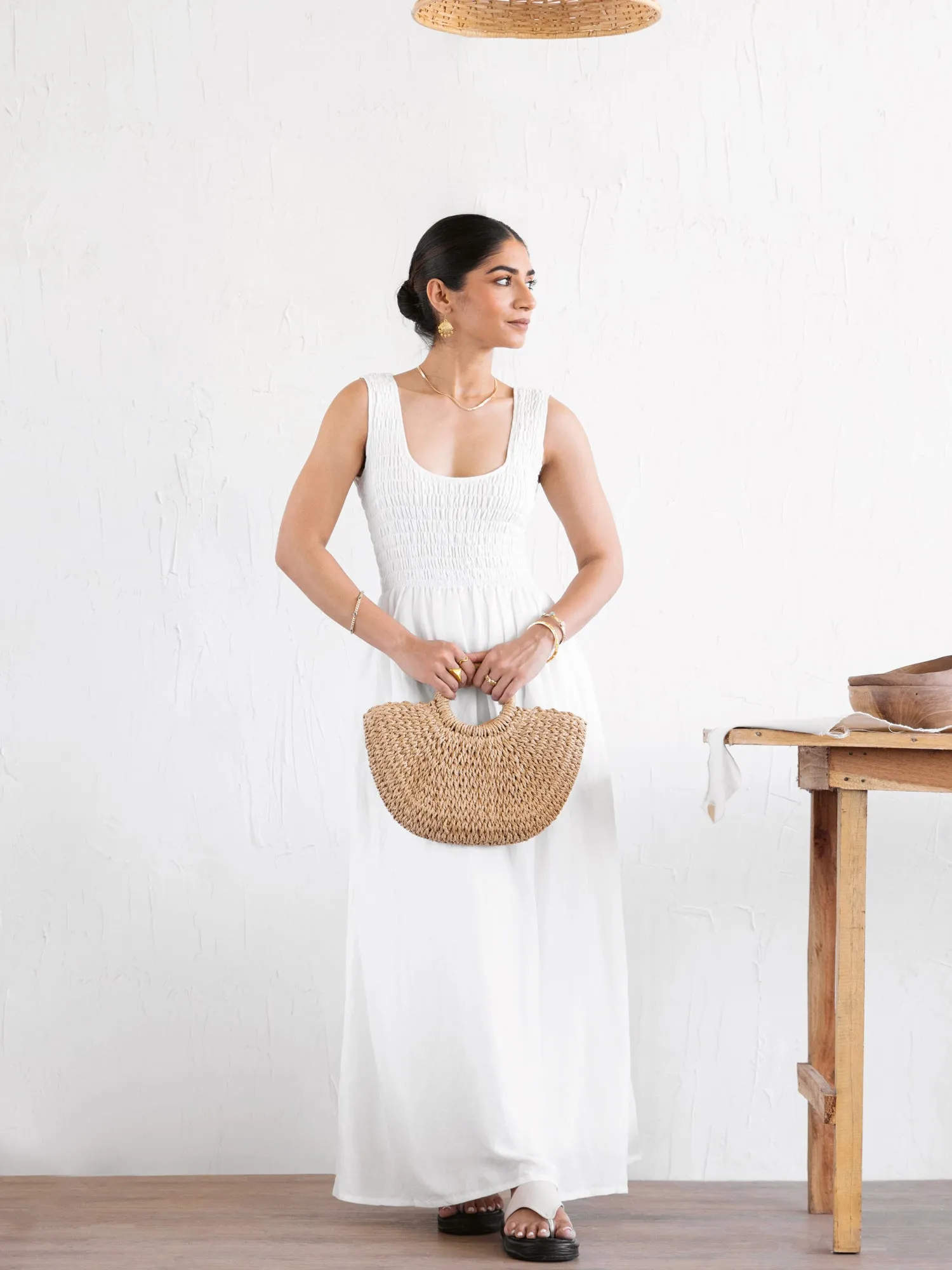 Round Neck Smocked Maxi Dress