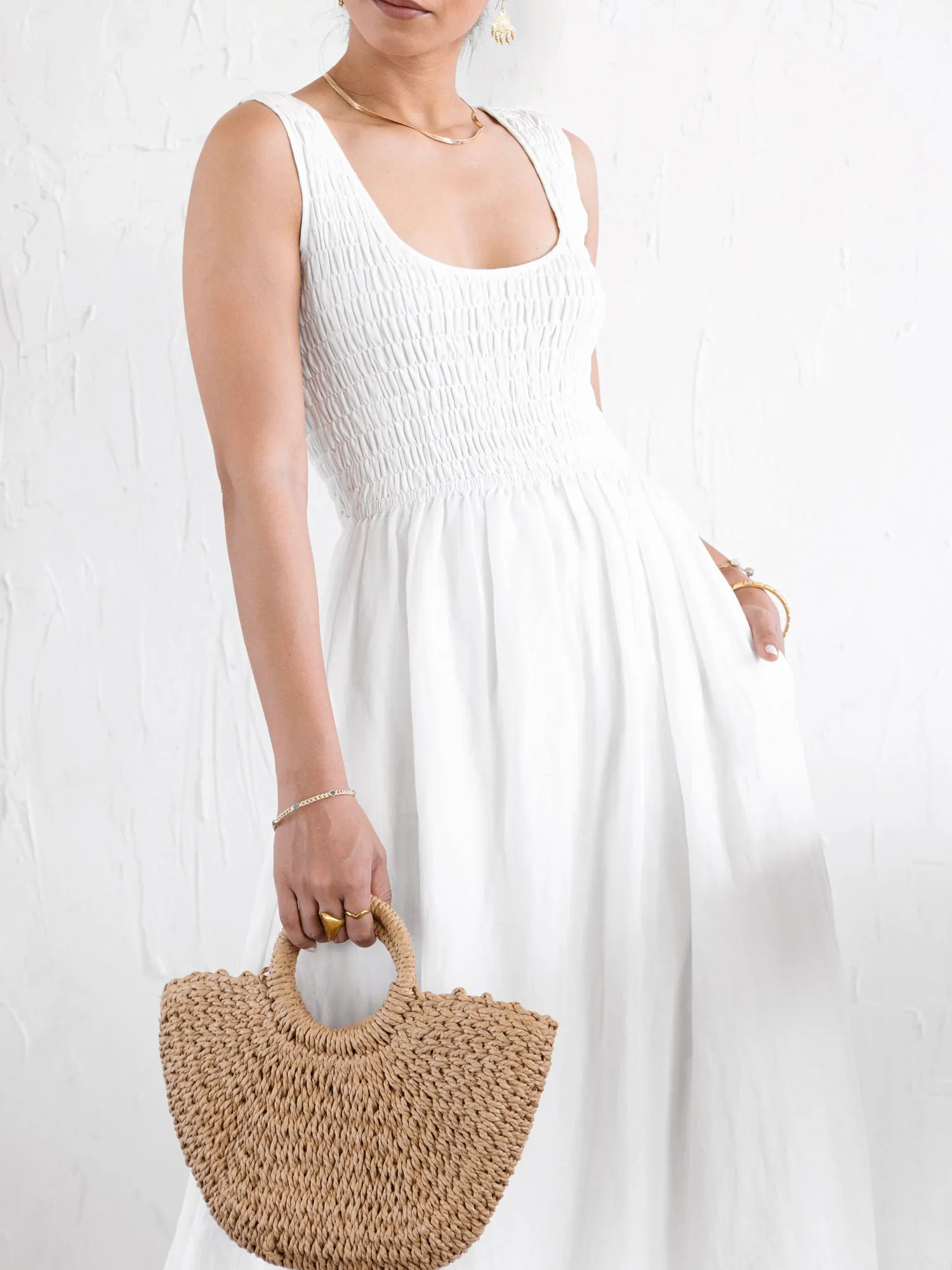 Round Neck Smocked Maxi Dress
