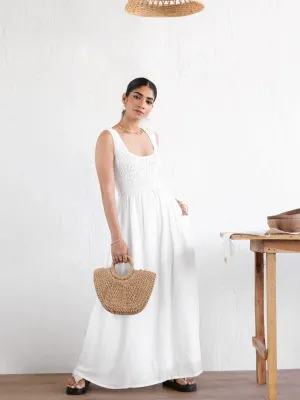 Round Neck Smocked Maxi Dress