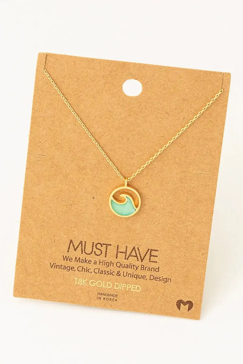 ROUND WAVE COIN GOLD PENDANT NECKLACE