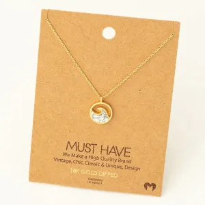 ROUND WAVE COIN GOLD PENDANT NECKLACE