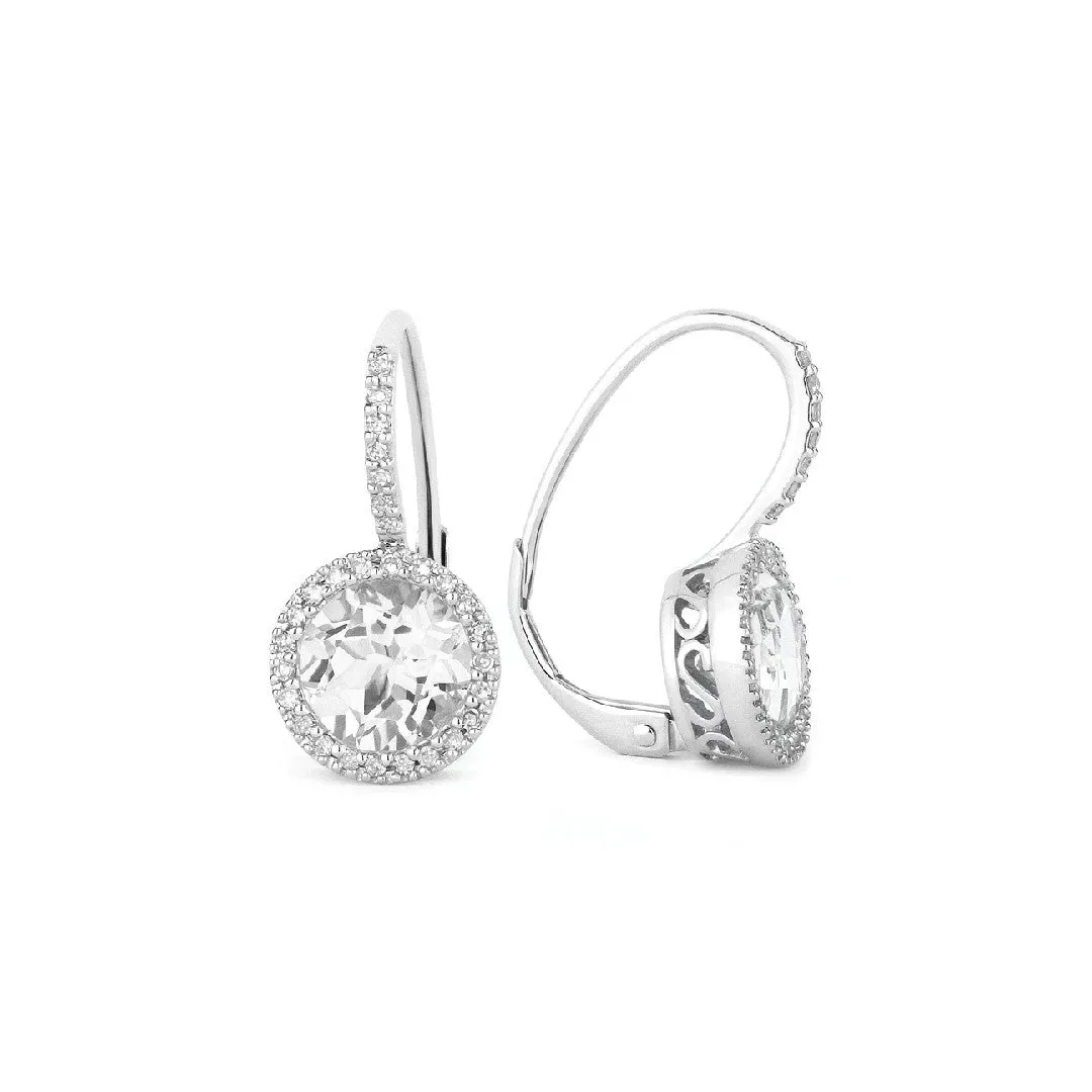 Round White Topaz & Diamond Earrings