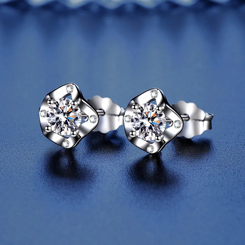 S925 Sterling Silver Fashion Clover Moissanite Earrings