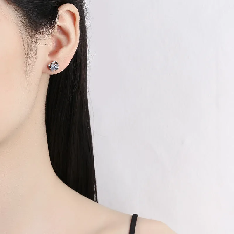 S925 Sterling Silver Fashion Clover Moissanite Earrings