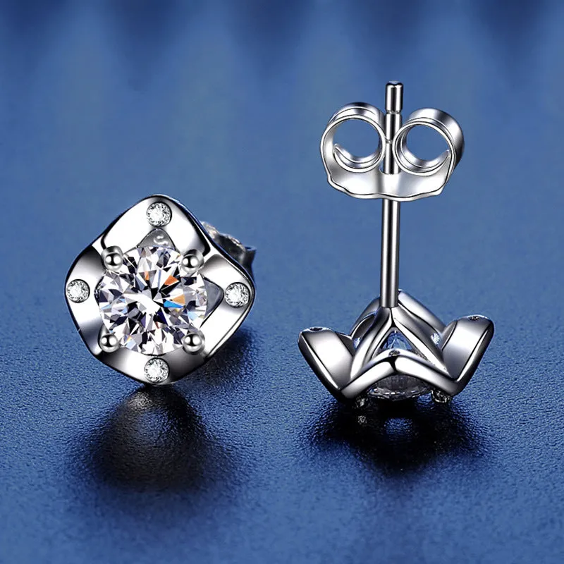 S925 Sterling Silver Fashion Clover Moissanite Earrings