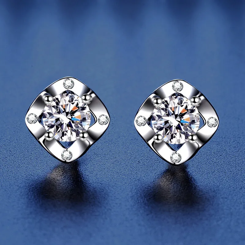 S925 Sterling Silver Fashion Clover Moissanite Earrings