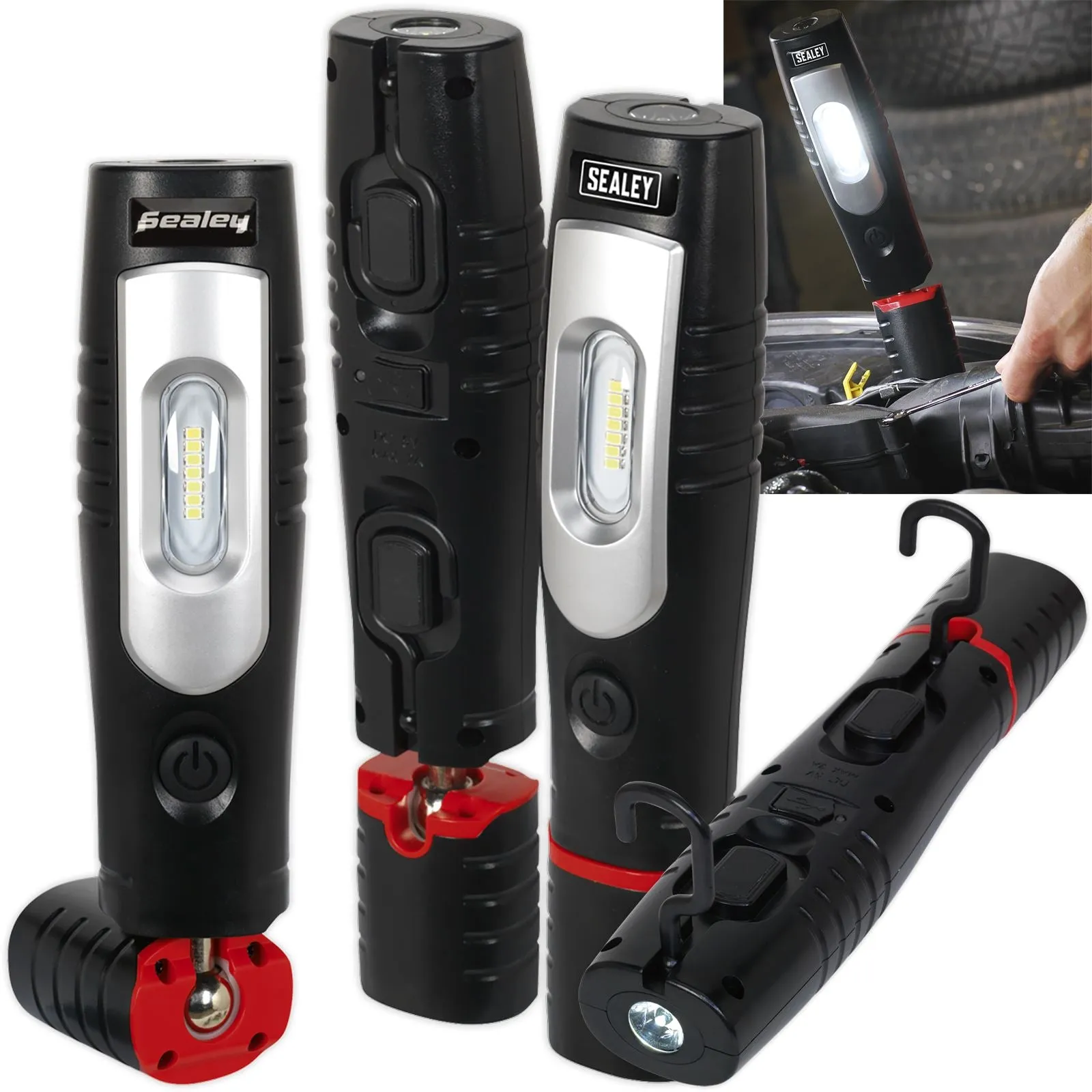 Sealey 360° Rechargeable Inspection Lamp 7 SMD   3W LED 350 Lumens