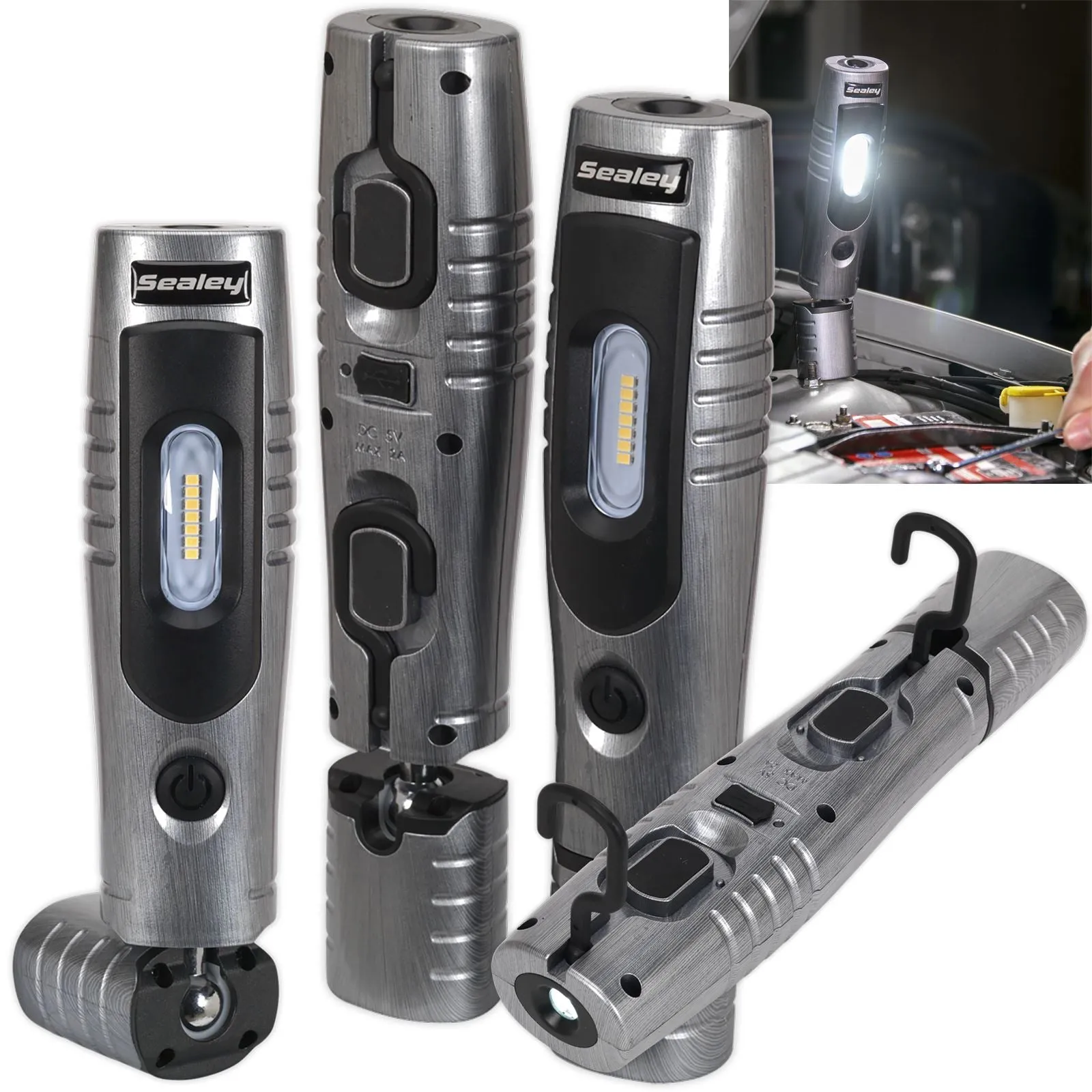 Sealey 360° Rechargeable Inspection Lamp 7 SMD   3W LED 350 Lumens
