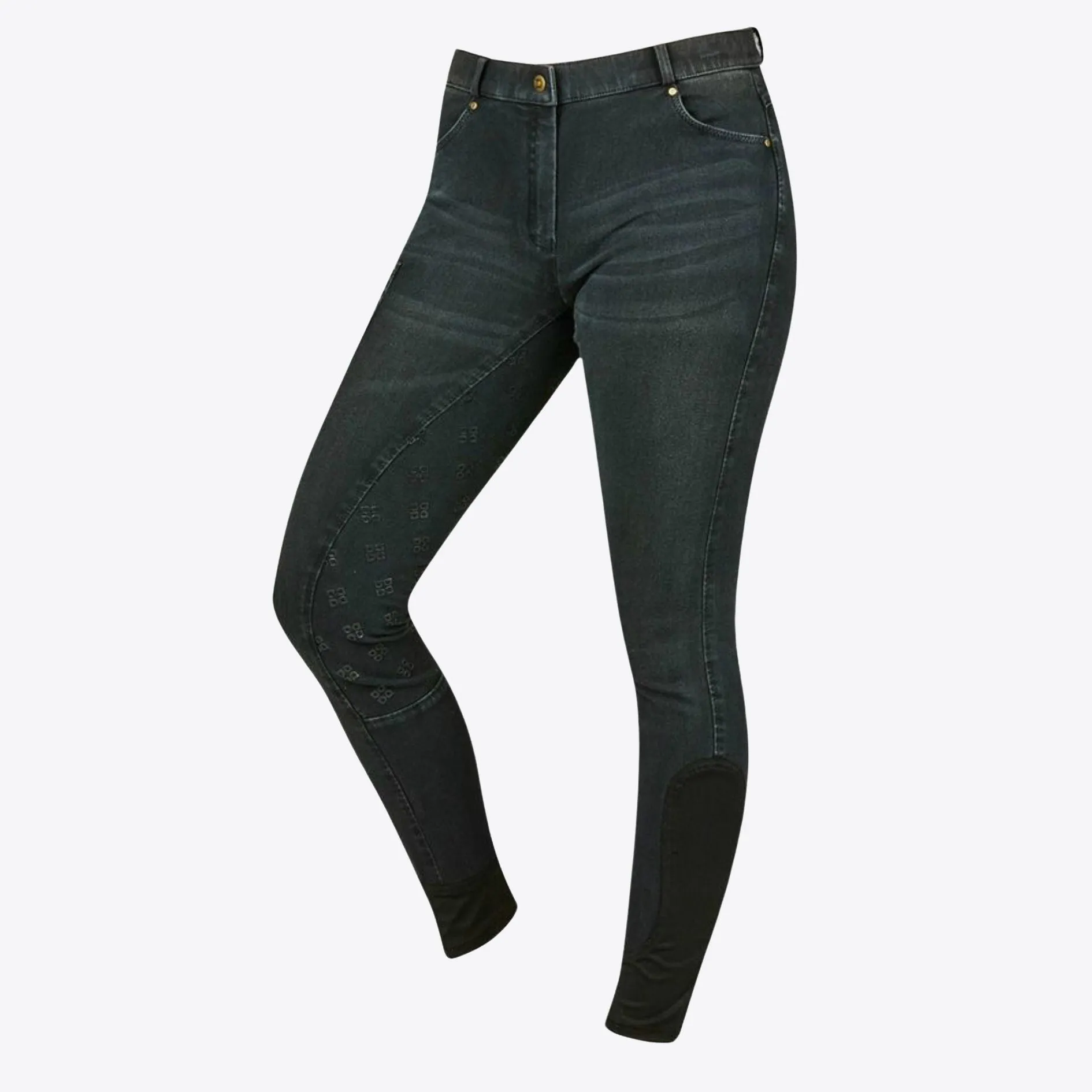 Shona Full Grip Silicone Print Denim Breeches - Ash