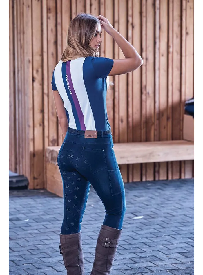 Shona Full Grip Silicone Print Denim Breeches - Ash