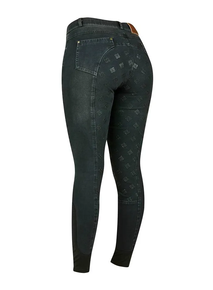 Shona Full Grip Silicone Print Denim Breeches - Ash