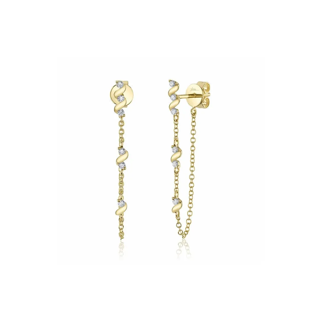 Shy Creation Twisted Station Front to Back Chain Earrings