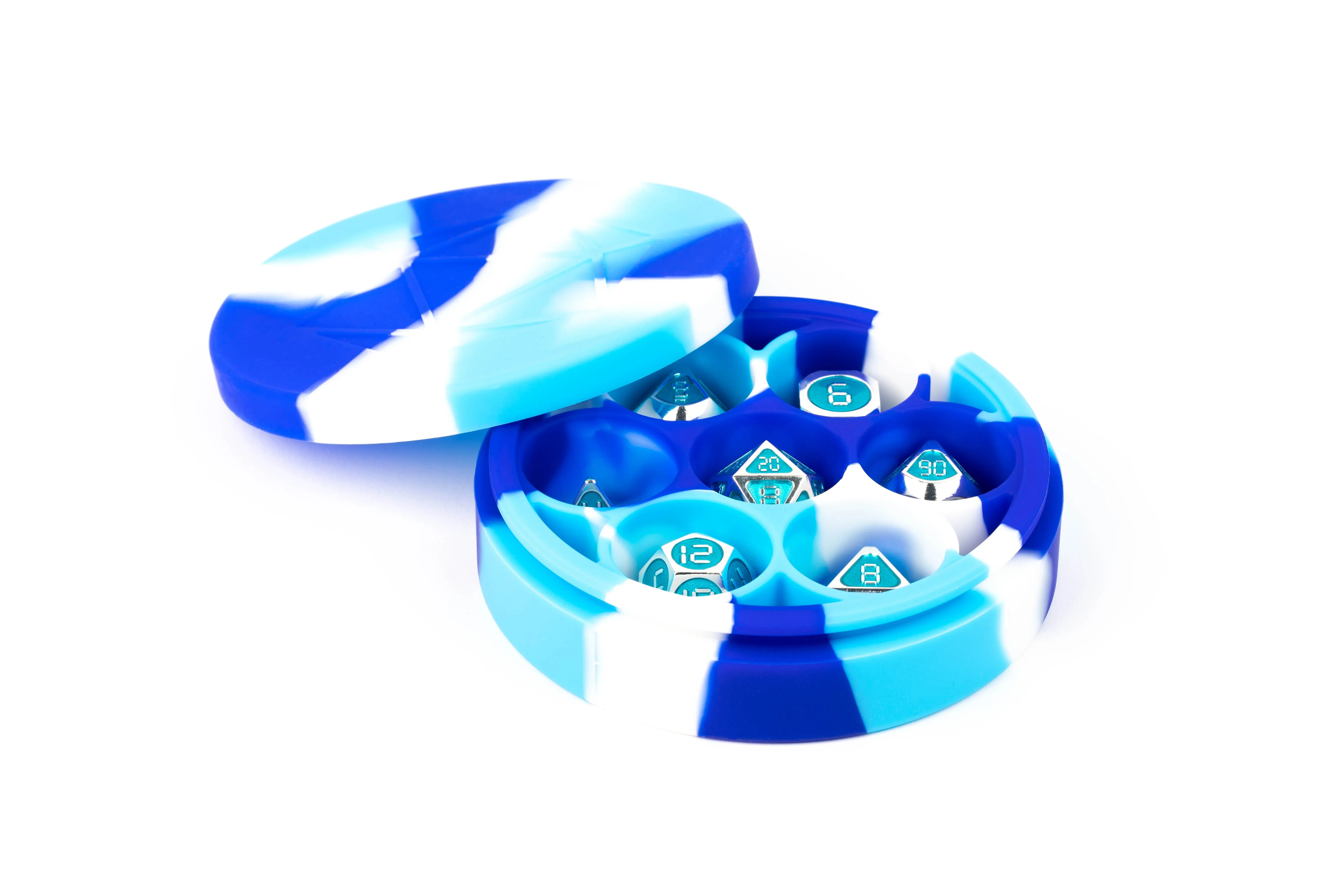 Silicone 7 Dice Case Round Blue/White/Light Blue