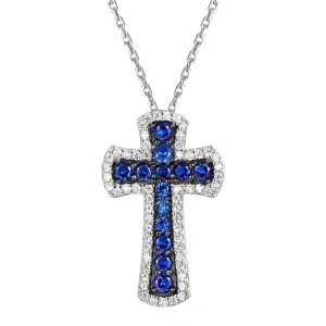 Silver Mini Blue White Solitaire Cross Pendant Chain