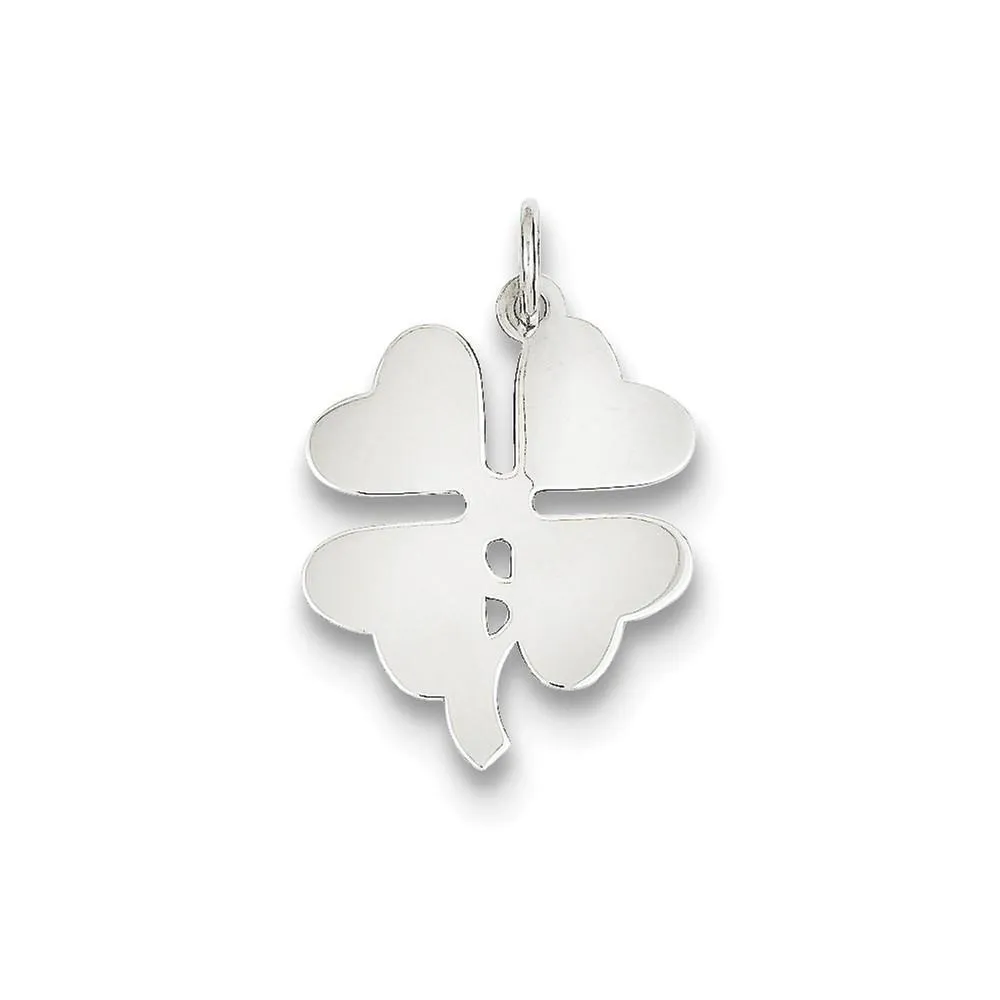 Silver Polished Flat Disc 4-leaf Clover Charm