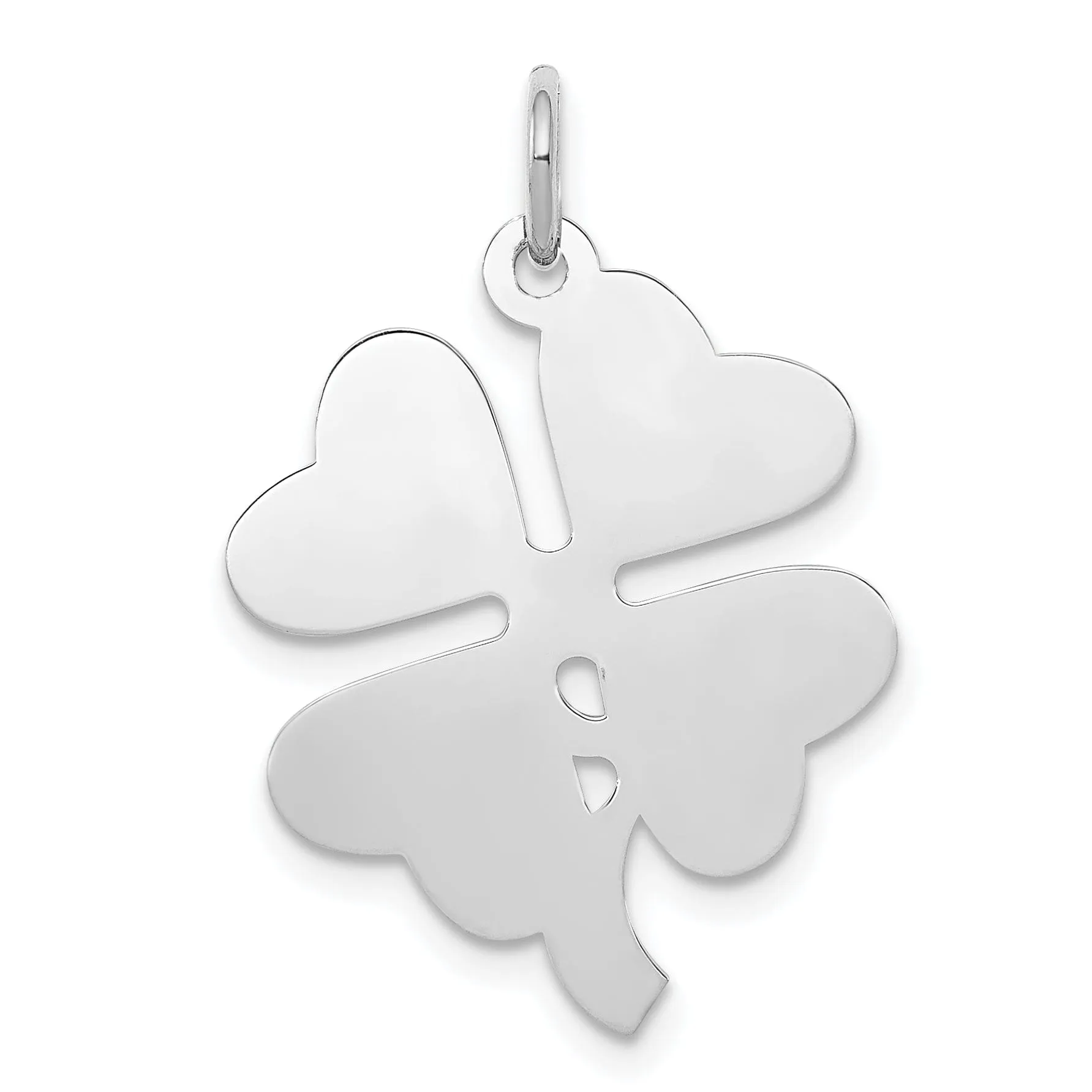 Silver Polished Flat Disc 4-leaf Clover Charm