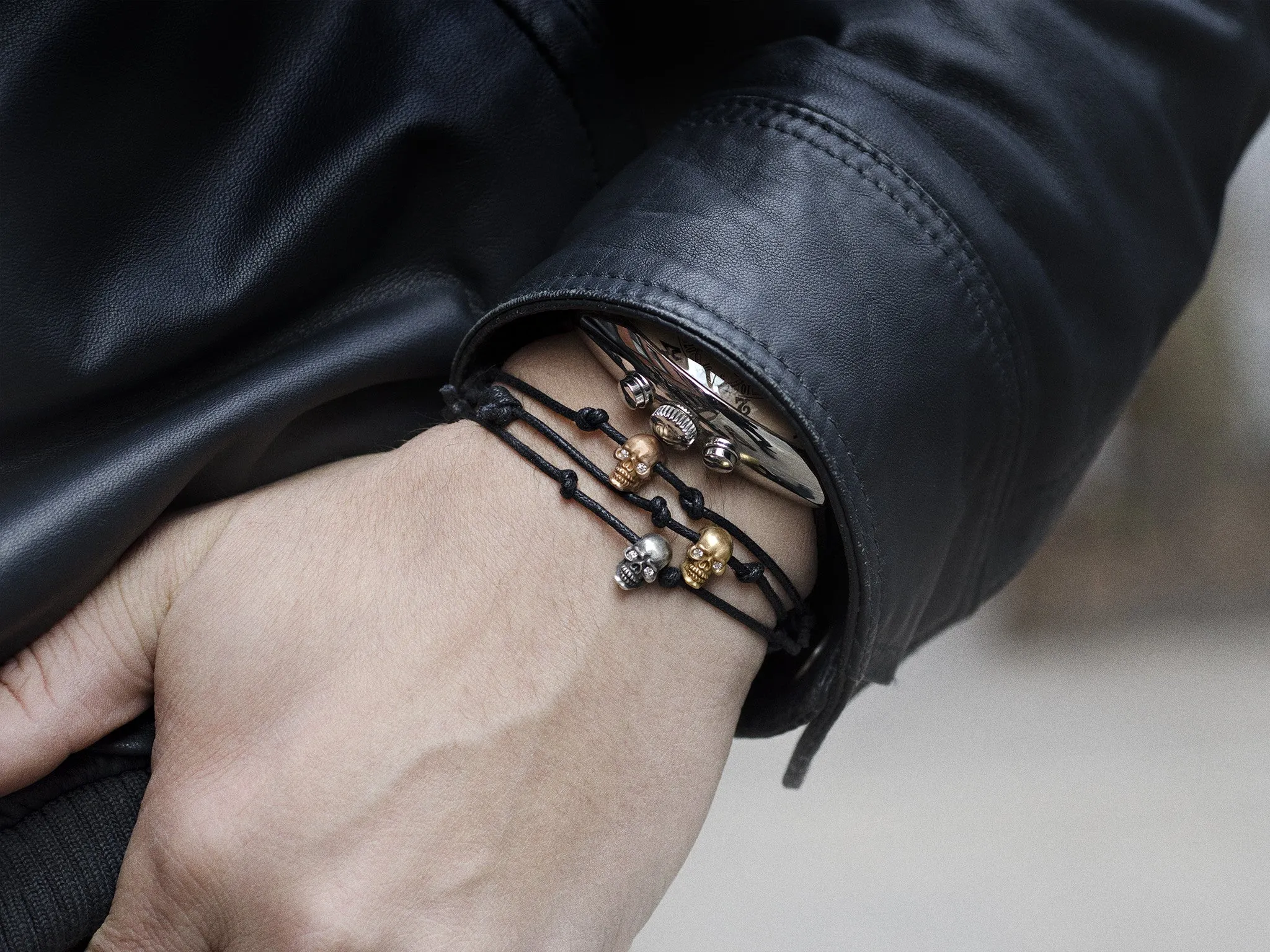 Skull Bracelet in 18kt Yellow Gold with Diamond Eyes