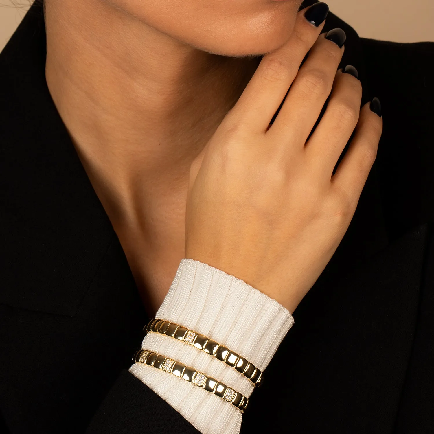 Solid/Pave Ridged Box Bangle Bracelet