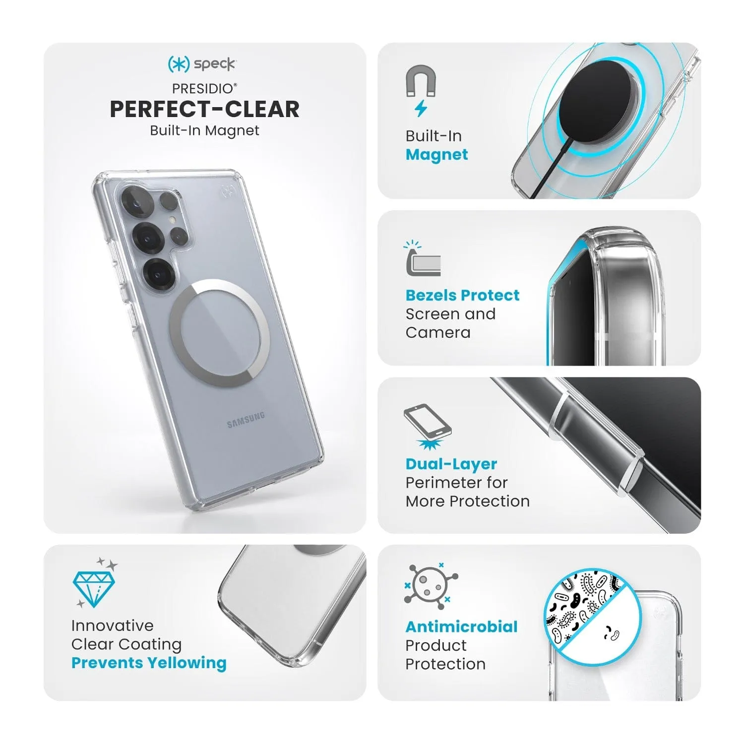 Speck Presidio Perfect Clear Magnet Case for Samsung Galaxy S25 Ultra – Clear & Chrome