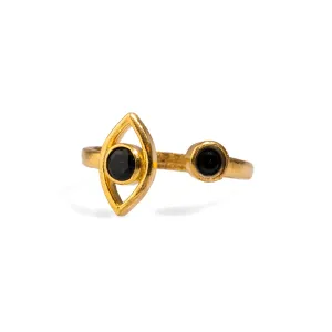 Spiritual Eye Black Onyx Stone & Gold Dainty Stackable Ring