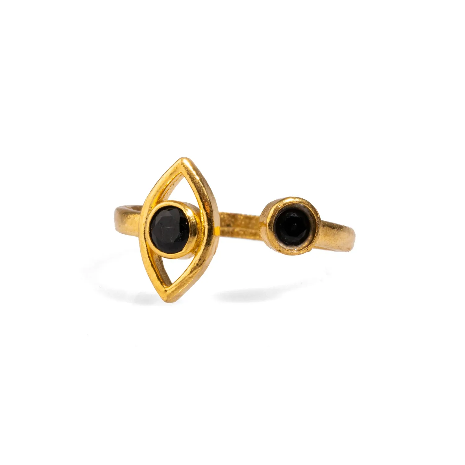 Spiritual Eye Black Onyx Stone & Gold Dainty Stackable Ring