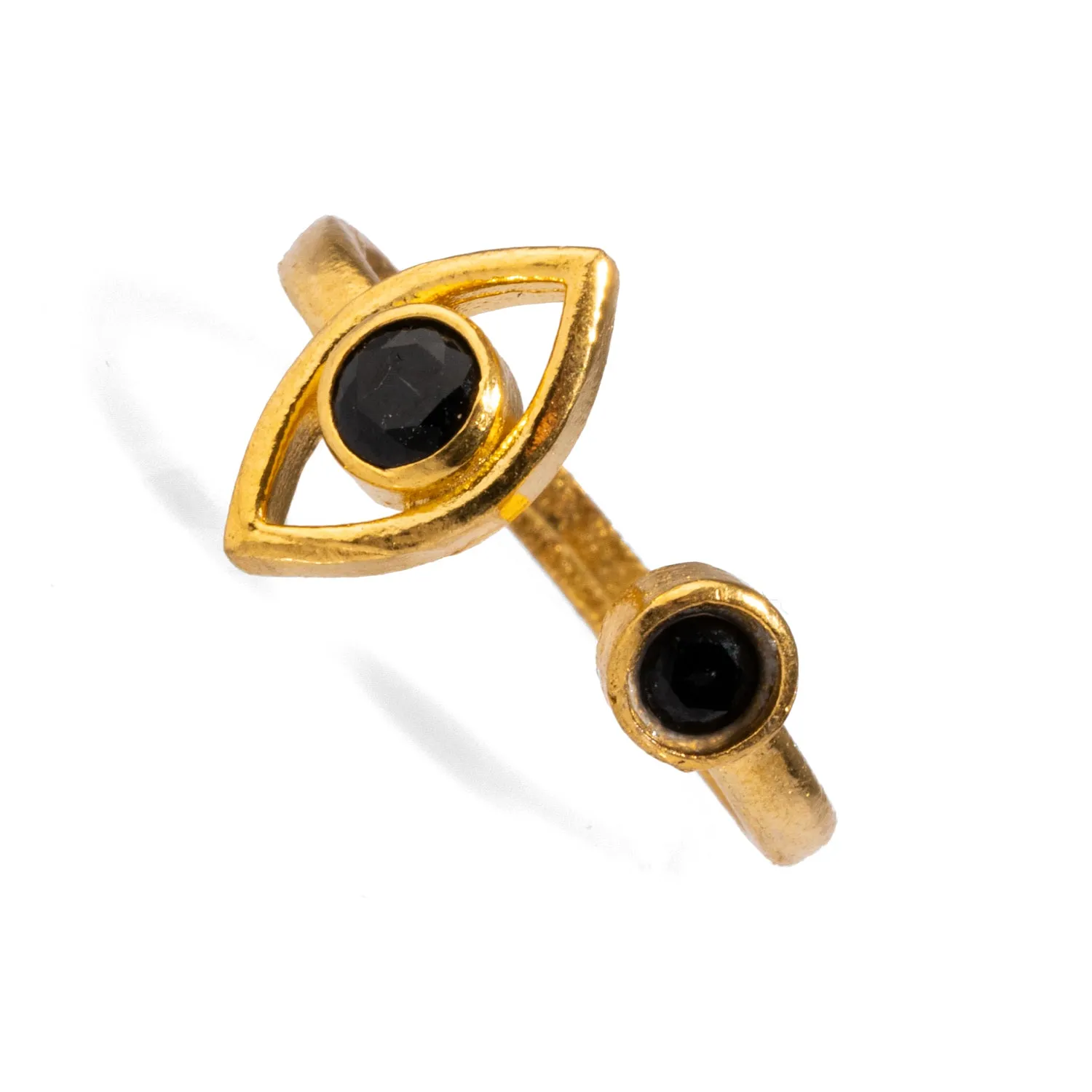 Spiritual Eye Black Onyx Stone & Gold Dainty Stackable Ring