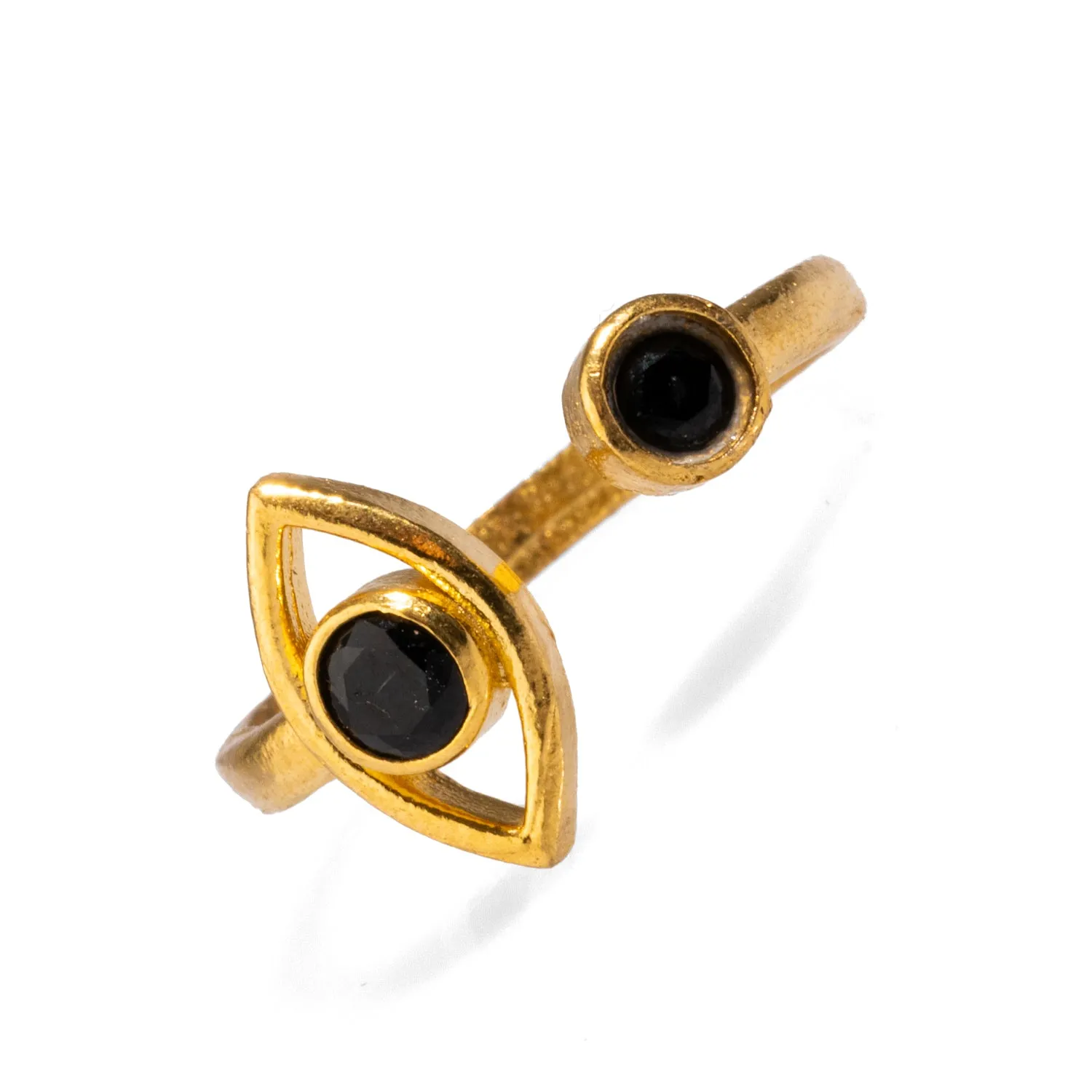 Spiritual Eye Black Onyx Stone & Gold Dainty Stackable Ring