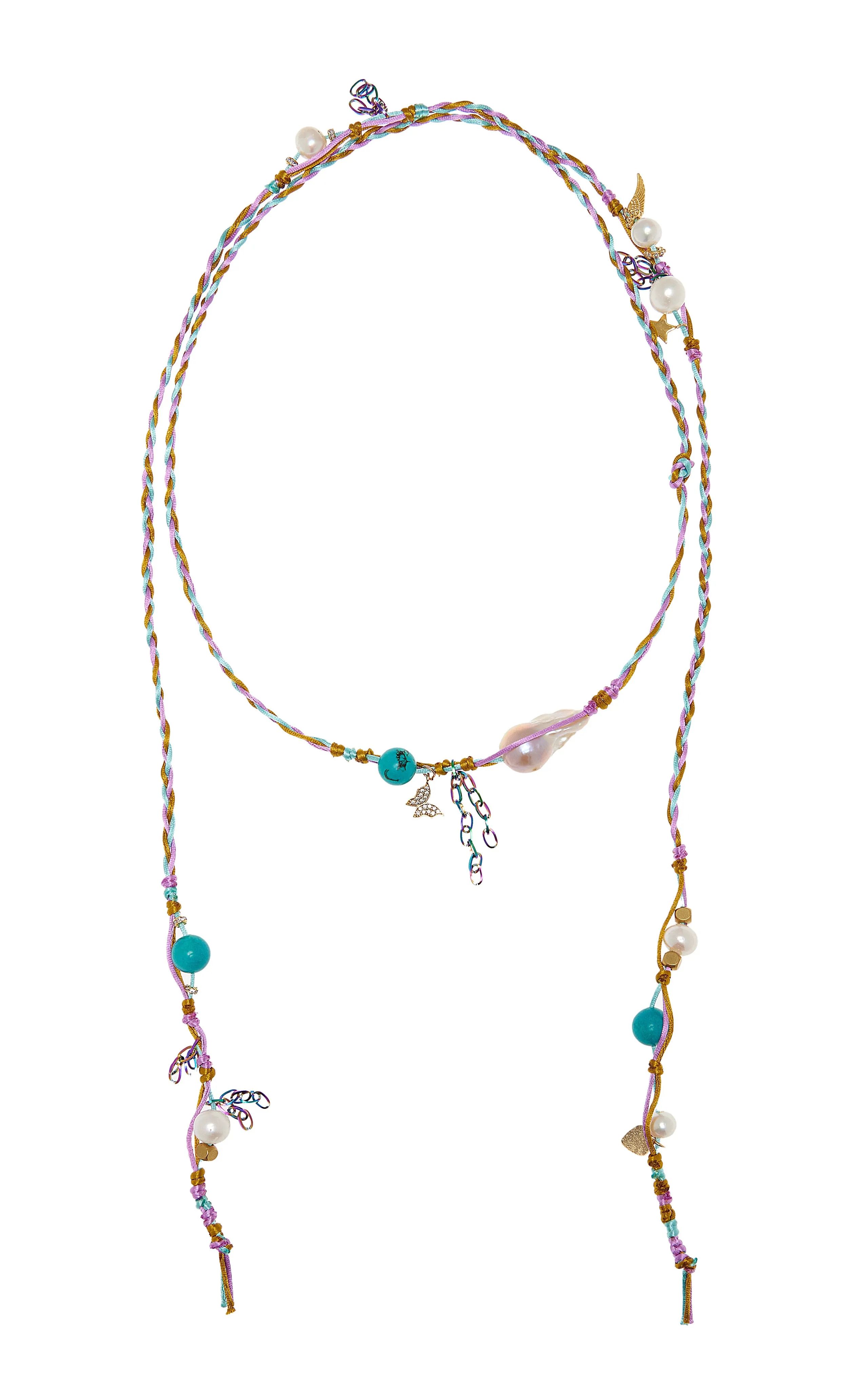 SPRING WATER COLOR PEARL TURQUOISE LUCKY CHARM SILK ROCKER LARIAT