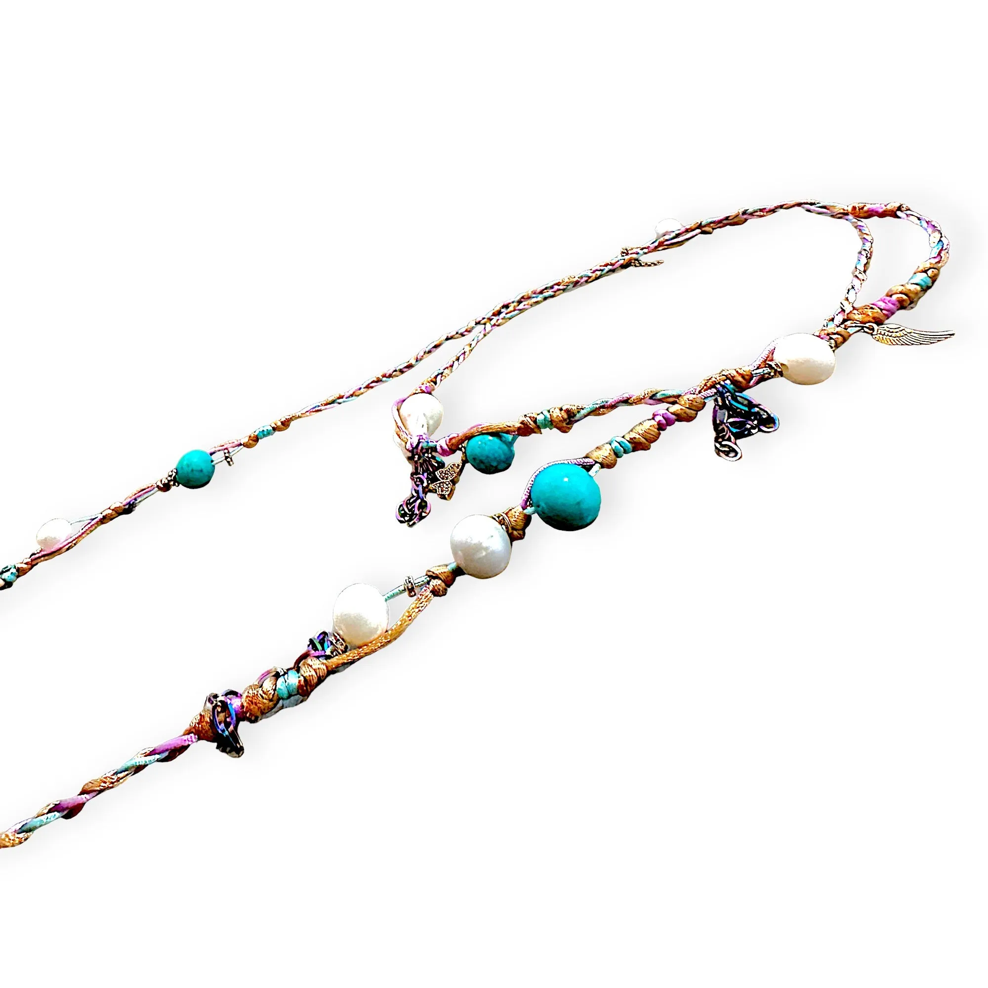 SPRING WATER COLOR PEARL TURQUOISE LUCKY CHARM SILK ROCKER LARIAT