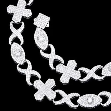 Sterling Silver 925 Moissanite 12mm Infinity Cross Eye Link 18"-24" Chain Necklace - M500019