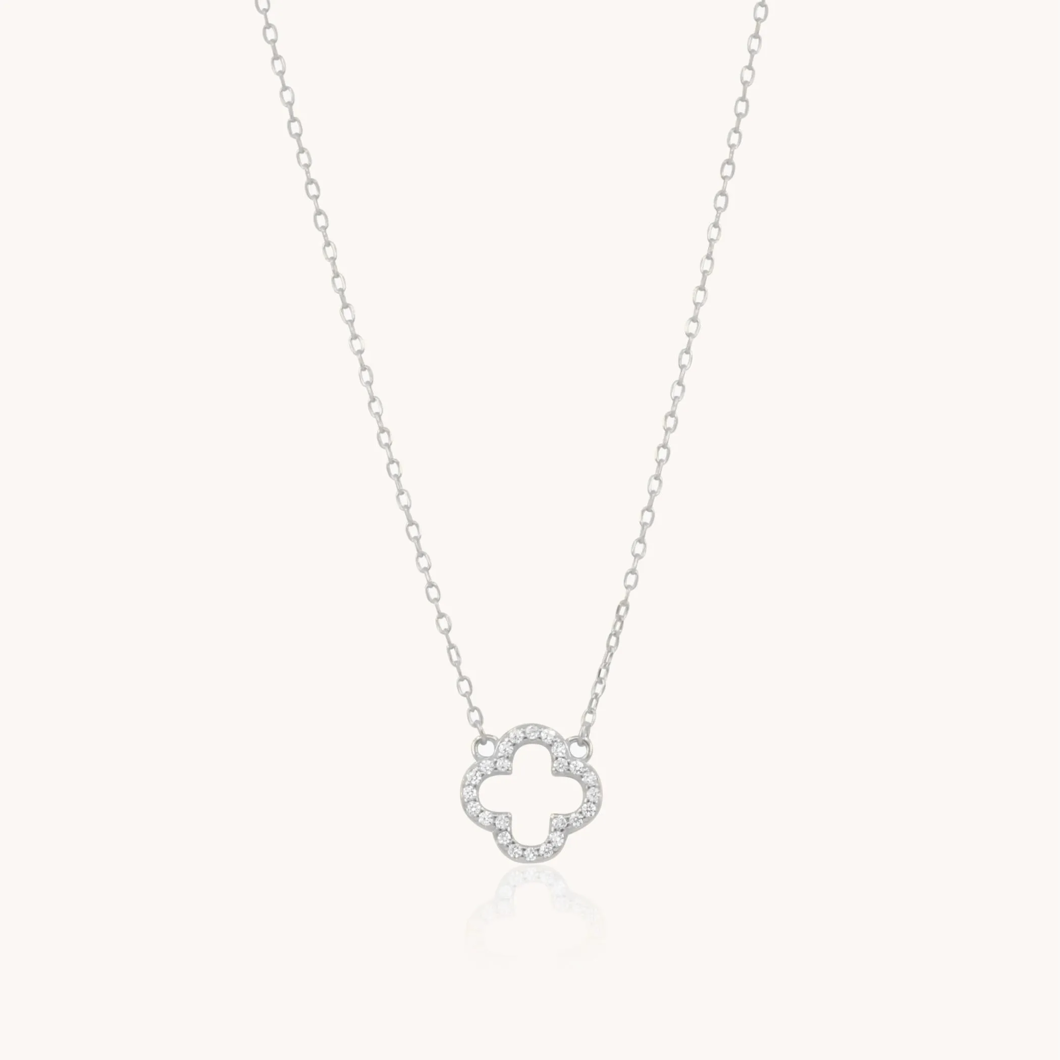 Sterling Silver Crystal Clover Necklace, Silver