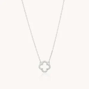 Sterling Silver Crystal Clover Necklace, Silver