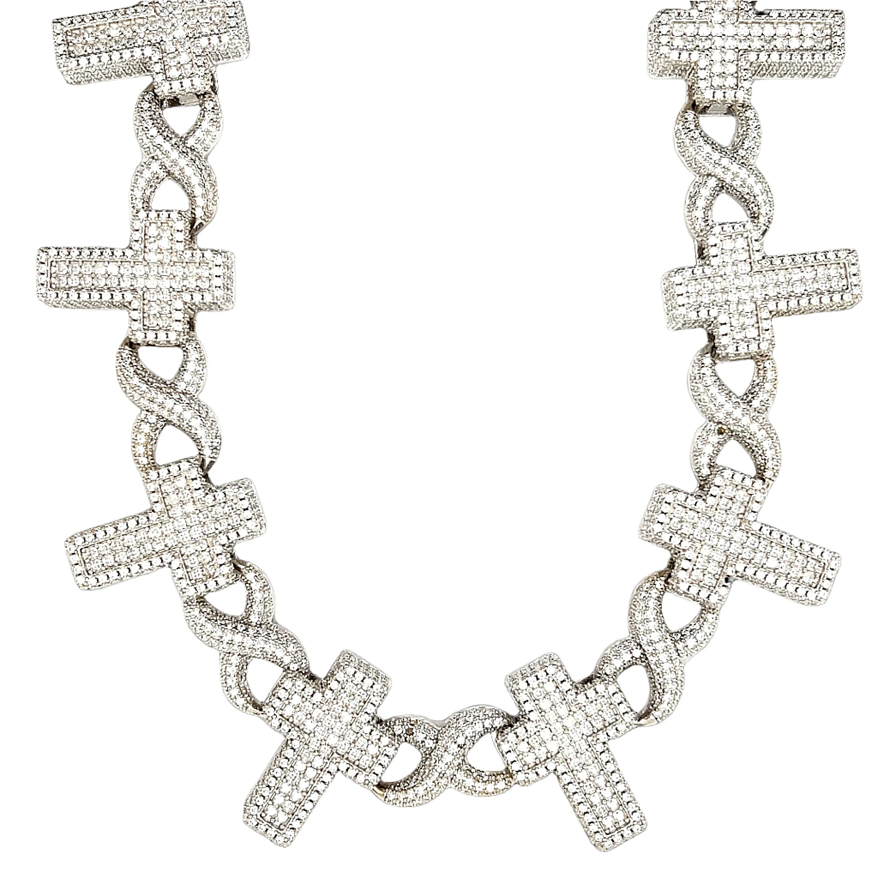 Sterling Silver Iced Out Rhodium  Infinity Cross Chain- M5042429