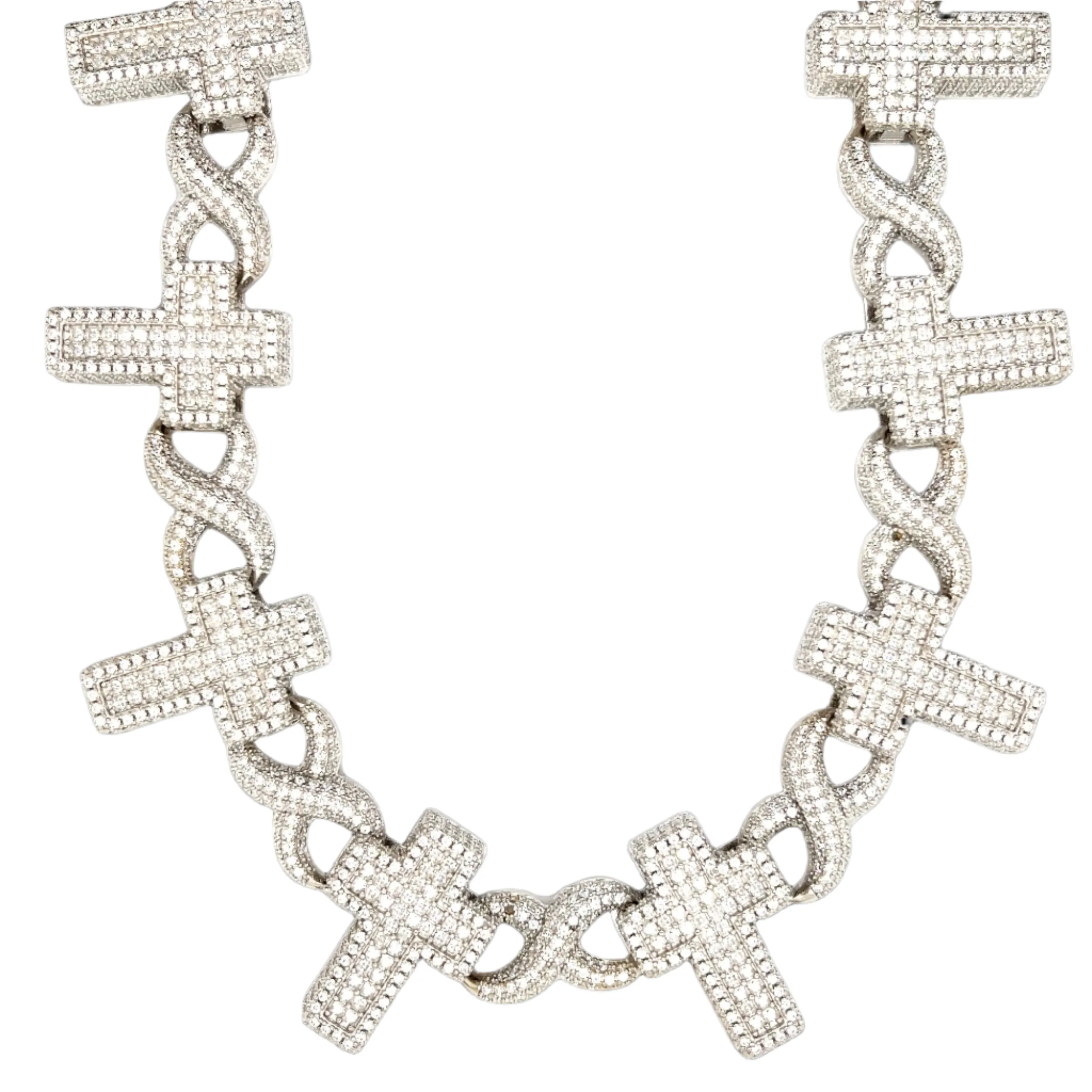 Sterling Silver Iced Out Rhodium  Infinity Cross Chain- M5042429