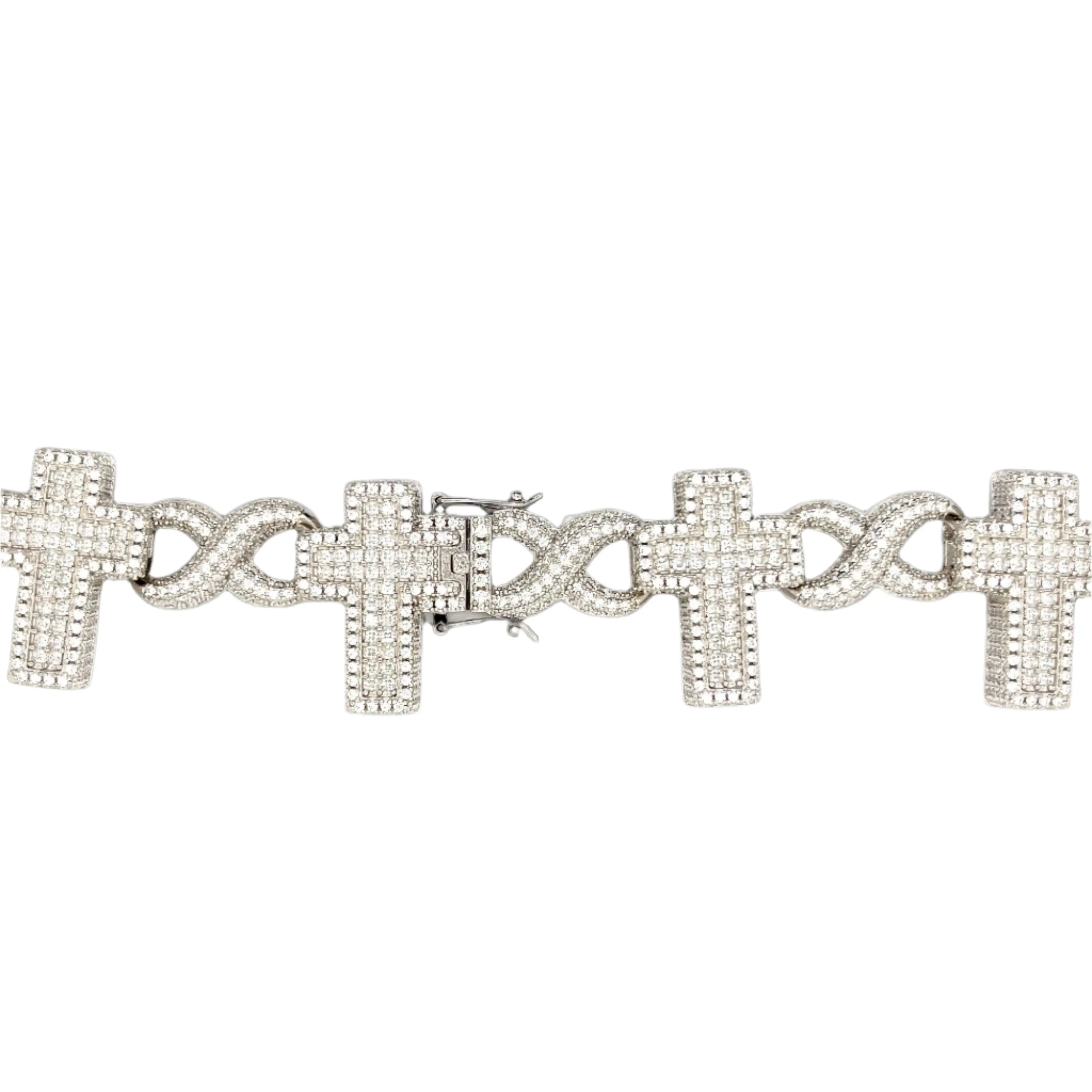 Sterling Silver Iced Out Rhodium  Infinity Cross Chain- M5042429